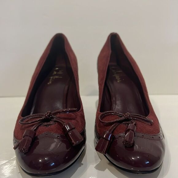 Cole Haan Burgundy Suede/Patent Leather Heeled Shoes Size 7 - Picture 3 of 14